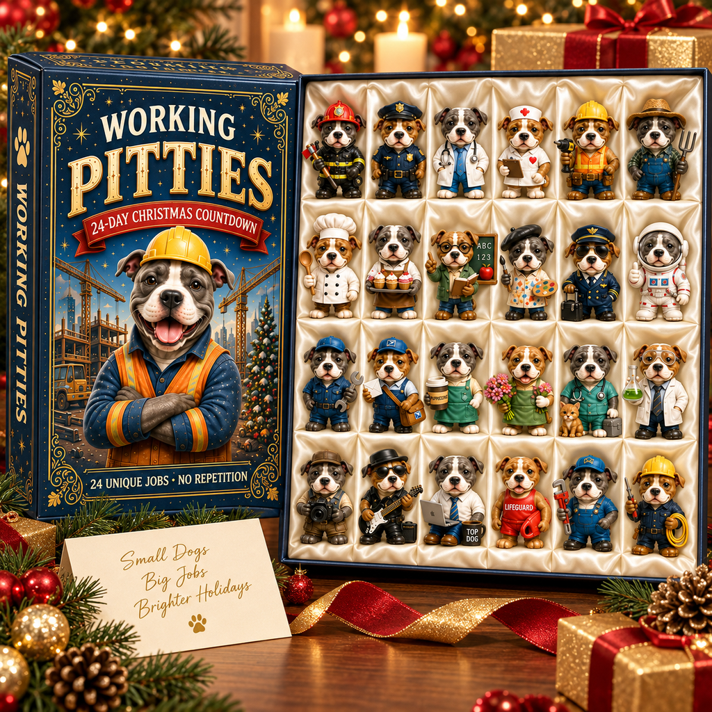 2026 Working Pitties 24-Day Christmas Countdown Calendar – 24 Unique Career Pit Bull Miniatures, Funny Working Dog Collector’s Gift for Pittie Lovers