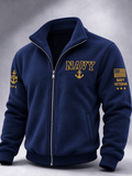 Men's American Veterans Leisure Print Zip-Up Stand Collar Jacket