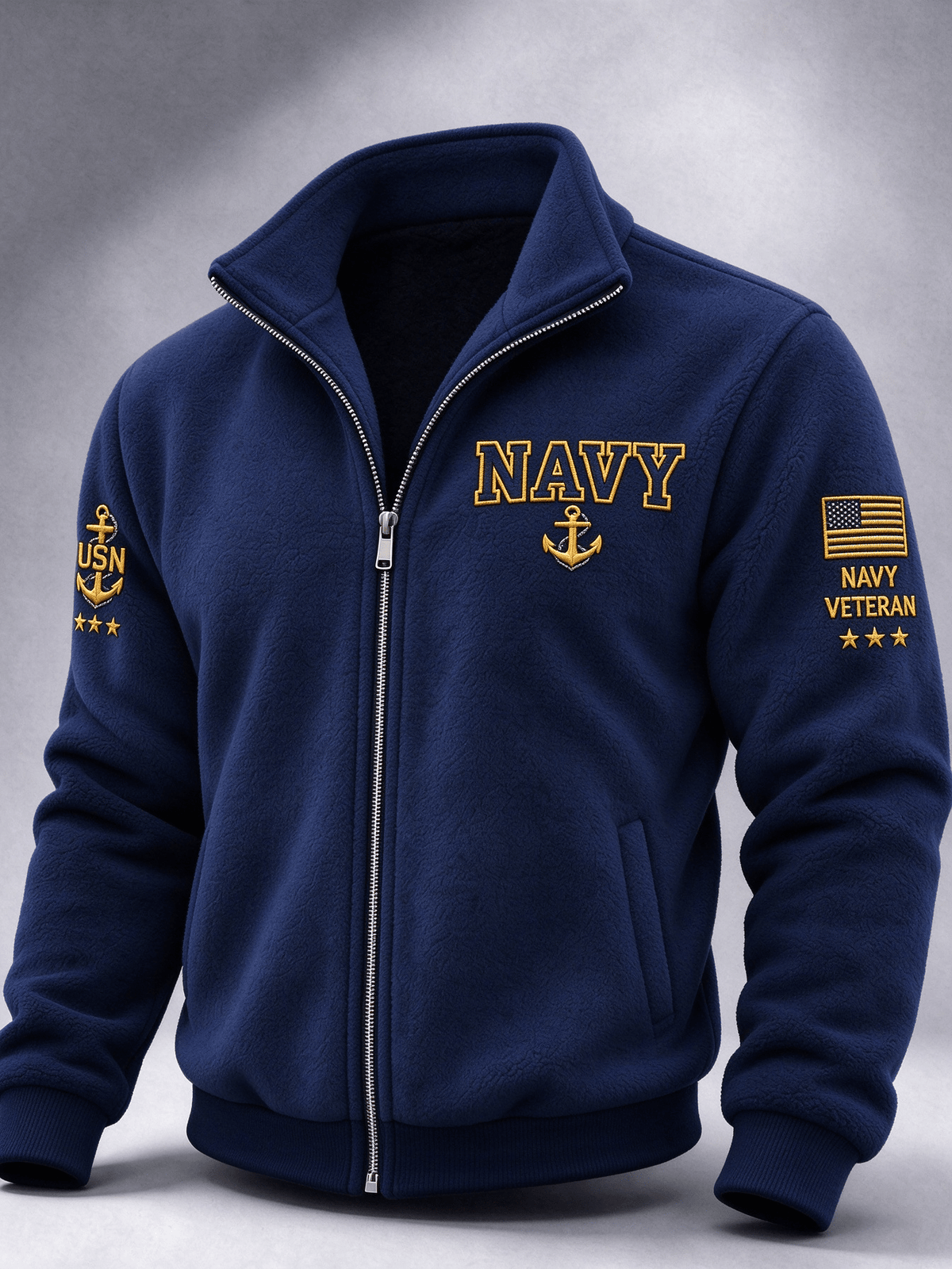 Men's American Veterans Leisure Print Zip-Up Stand Collar Jacket