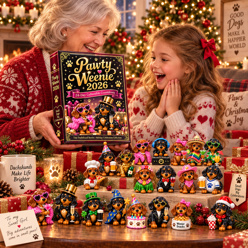 Pawty Weenie 2026 – 24-Day Dachshund Celebration Countdown Calendar with 24 Unique Collectible Miniatures, Fun Christmas Gift for Wiener Dog Lovers