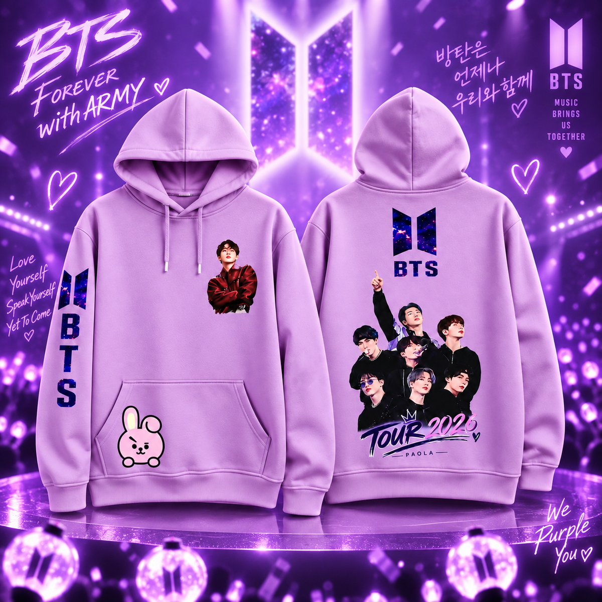 BTS-Inspired Purple Graphic Pullover Hoodie 💜