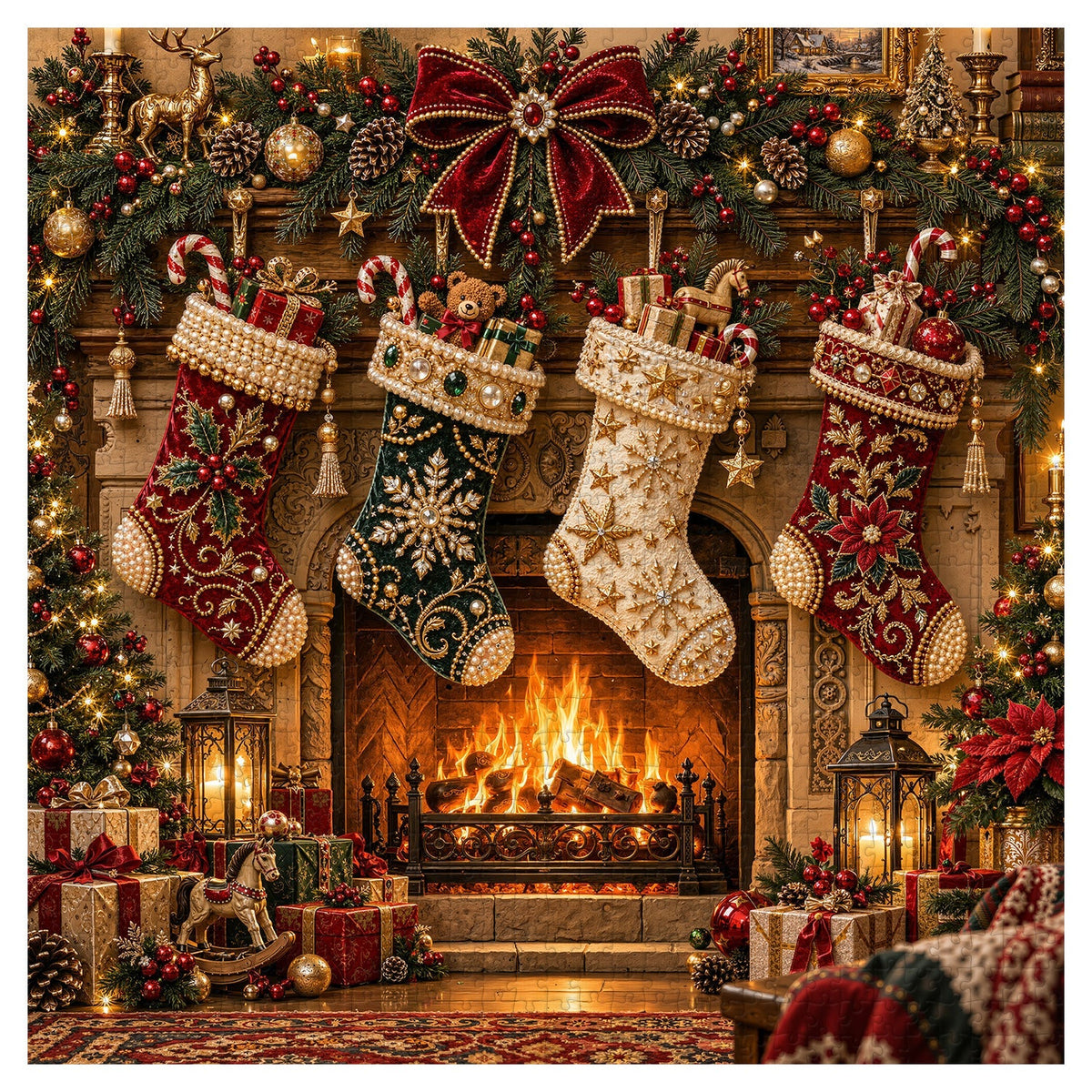 Warm Christmas Fireplace Jigsaw Puzzle 1000 Pieces