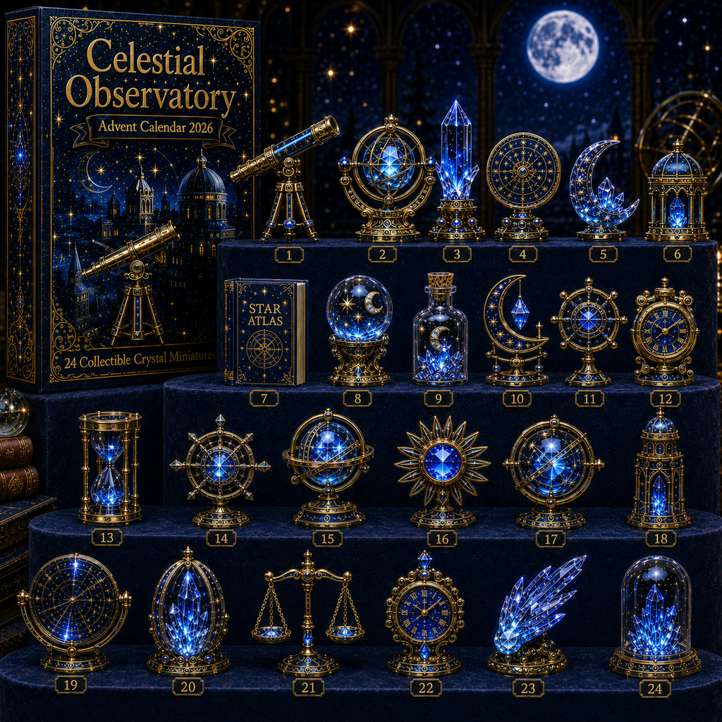 Celestial Observatory Advent Calendar 2026 – 24-Day Crystal Astronomy Miniature Collection | Moon, Stars & Cosmic Treasures