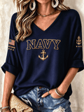 Women's American Veterans Leisure Print Waffle Top