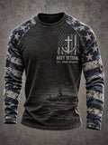 Men's Navy Veteran Print Casual Top