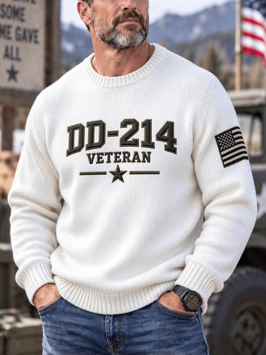 Men's Veteran DD-214 Print Casual Sweater