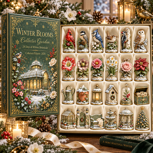 2026 Winter Blooms Collector Garden 24-Day Countdown Calendar – 24 Unique Winter Birds, Flowers & Garden Miniatures, Elegant Botanical Christmas Gift