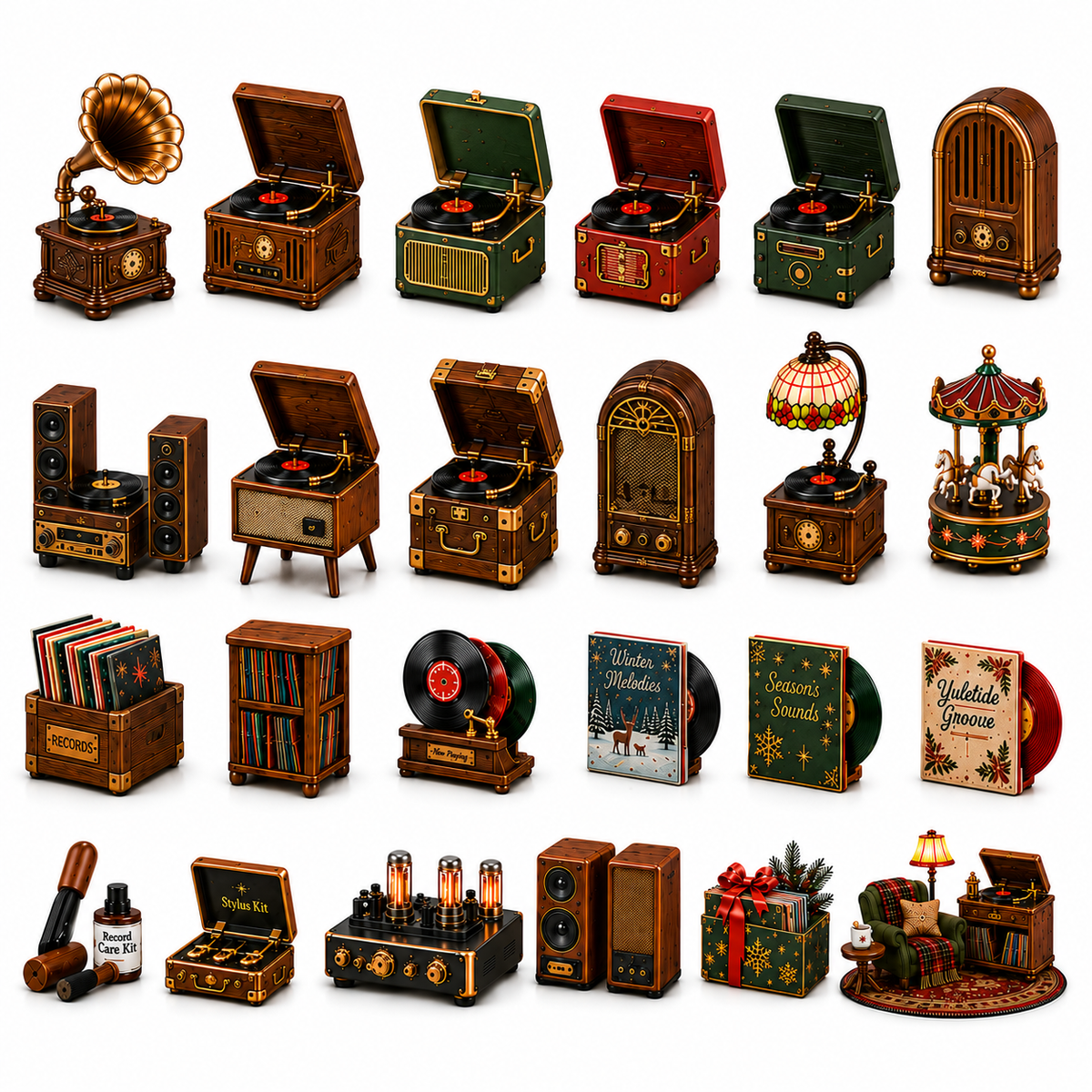 Vintage Phonograph Christmas Advent Calendar 2026 – 24 Days of Timeless Music Collectible Miniatures, Retro Record Player Countdown Gift for Music Lovers