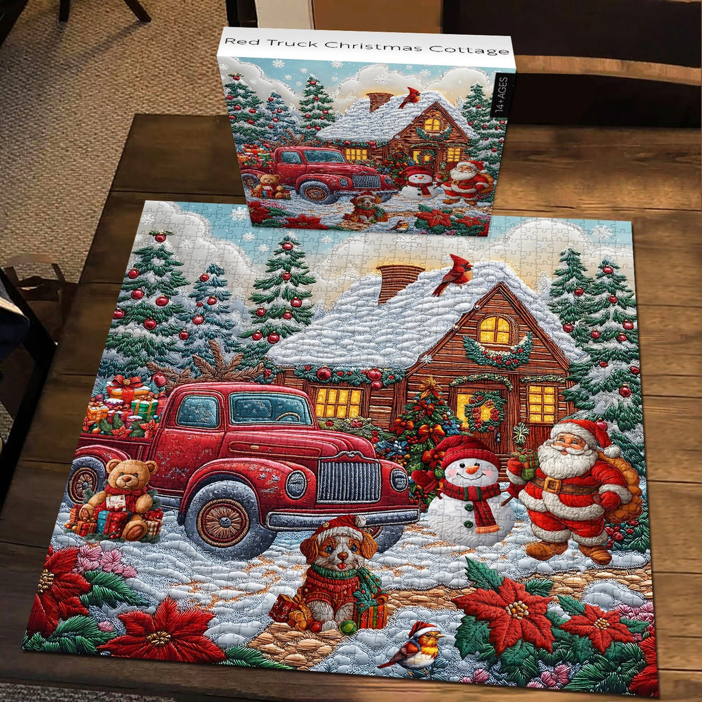 Red Truck Christmas Cottage Jigsaw Puzzles 1000 Pieces