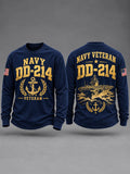 Men's Navy DD‐214 Veteran Art Printed Long-Sleeve Sweatshirt