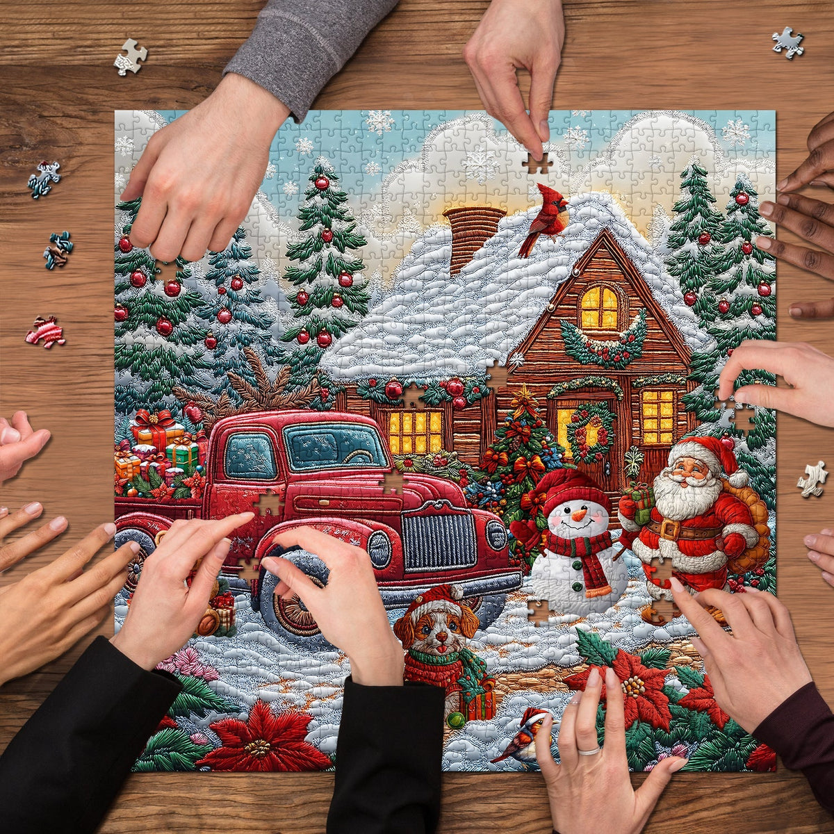 Red Truck Christmas Cottage Jigsaw Puzzles 1000 Pieces