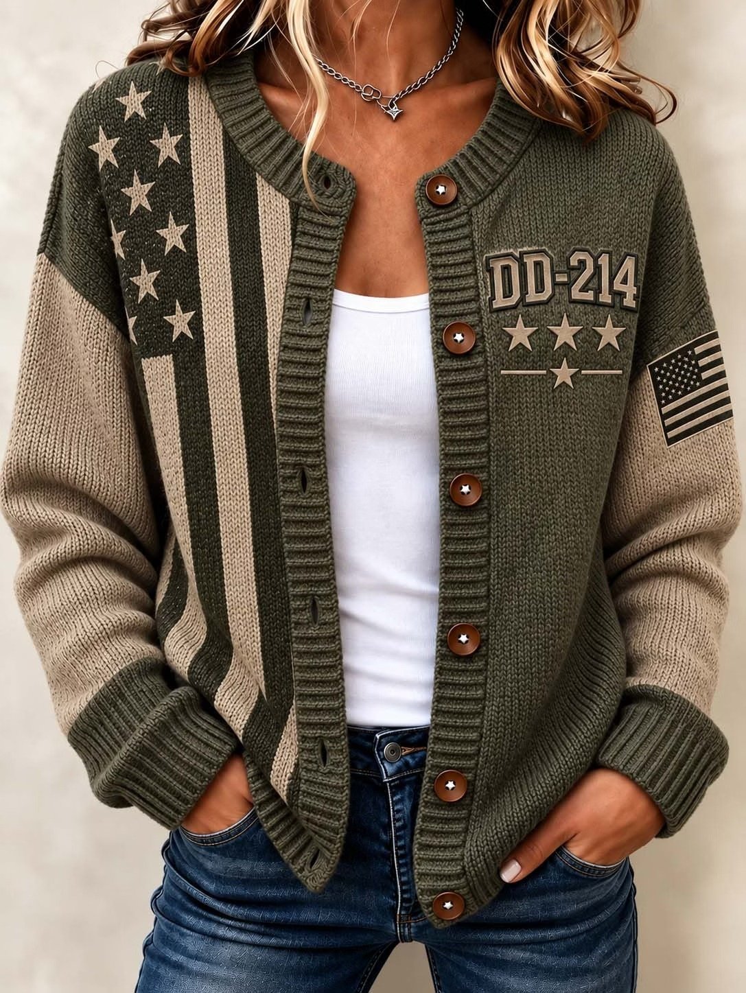 Women's DD-214 Print Casual Cardigan