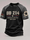 Men's Casual Veteran-Print Short-Sleeve Waffle-Knit Crew-Neck T-Shirt