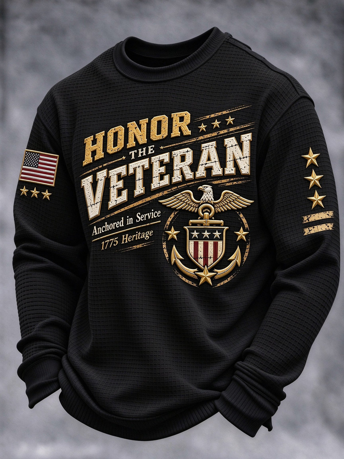Men's Veteran-Print Casual Sweatshirt