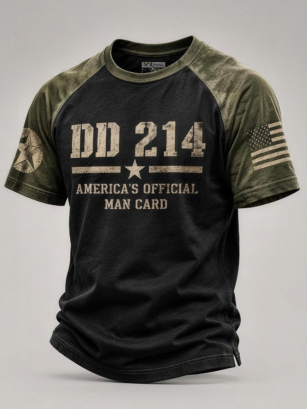 Men's Casual Veteran-Print Short-Sleeve Waffle-Knit Crew-Neck T-Shirt