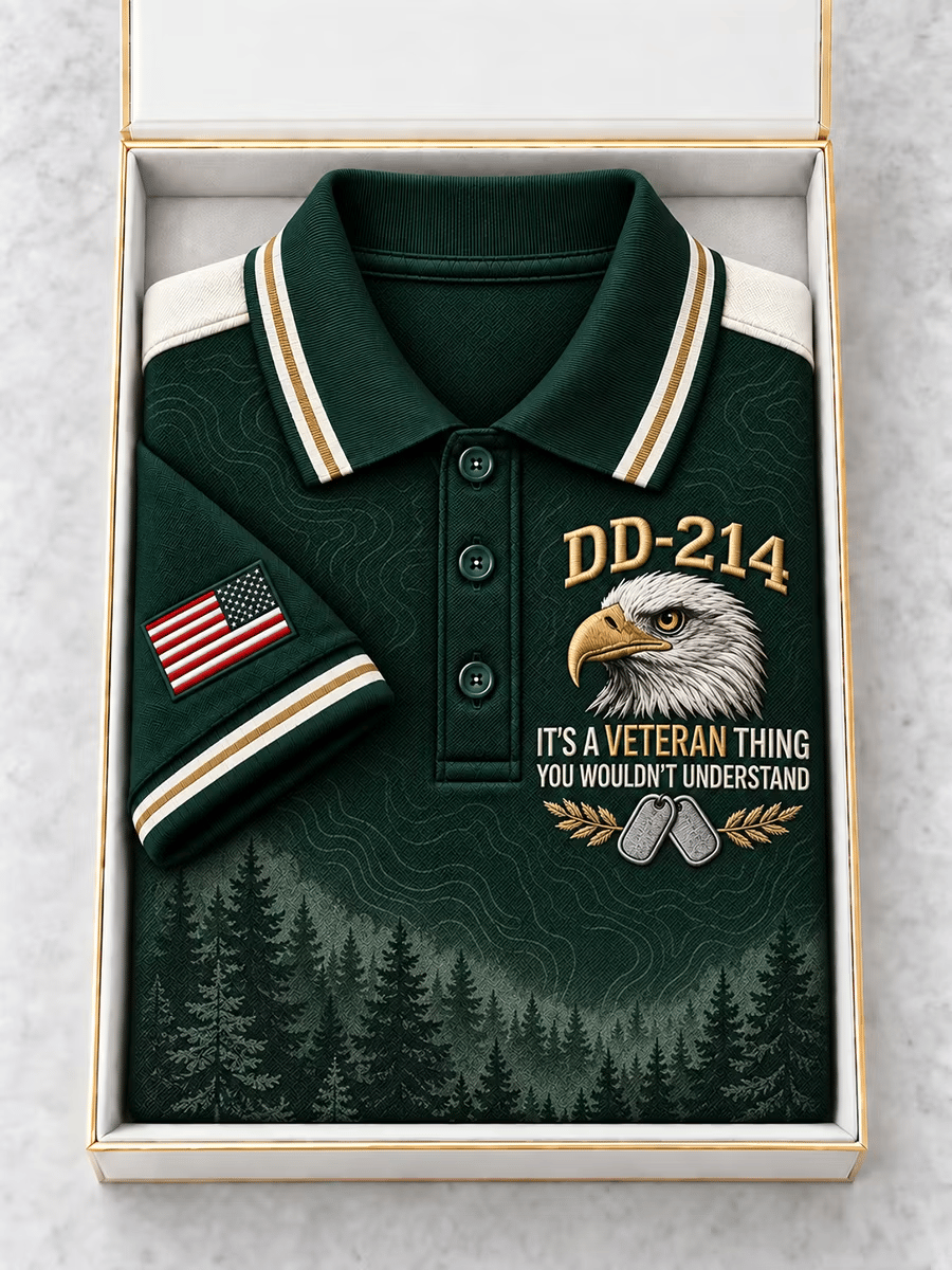 Men's  "DD-214 It's A Veteran Thing" Forest Green Polo
