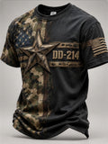 Men's Casual Veteran-Print Short-Sleeve Waffle-Knit Crew-Neck T-Shirt