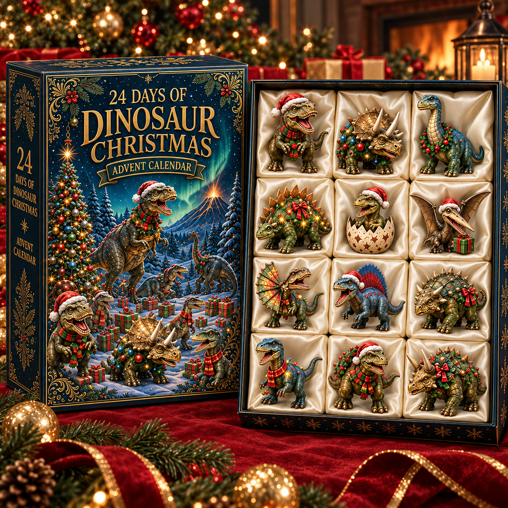 2026 Dinosaur Christmas 24-Day Countdown Calendar – 24 Unique Festive Dinosaur Miniatures, Fun Prehistoric Advent Collection & Christmas Gift for Dinosaur Lovers