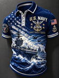 Men's Retro US Navy Art Print Polo Shirt