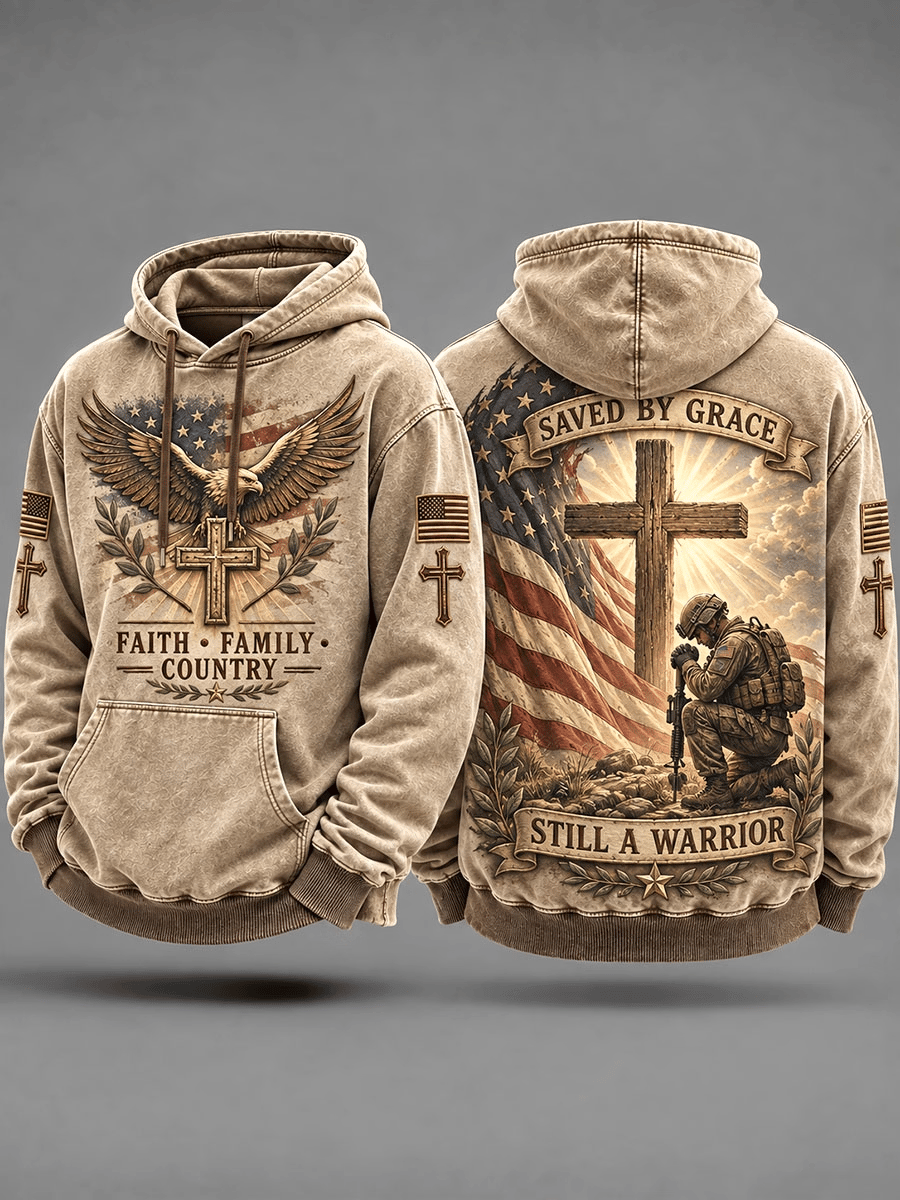 Men's Faith Veteran Cross Praying Soldier Hoodie