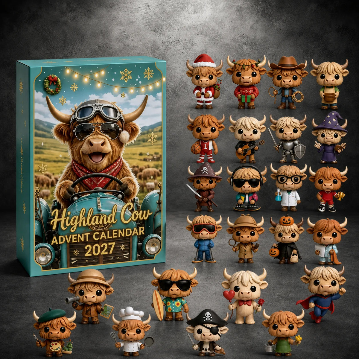 2027 Highland Cow Advent Calendar - 24-Day Countdown with Collectible Figurines
