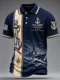 Men's Retro US Navy Art Print Polo Shirt