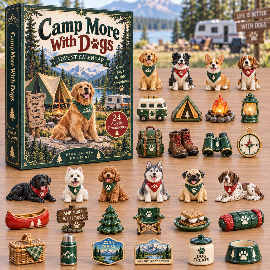 CHRISTMAS KICKOFF 40% OFF - Camp More With Dogs Advent Calendar 2026 - 24-Day Festive Countdown, Acrylic Charms Blind Box - Gift For Camping Lovers AC0TH385
