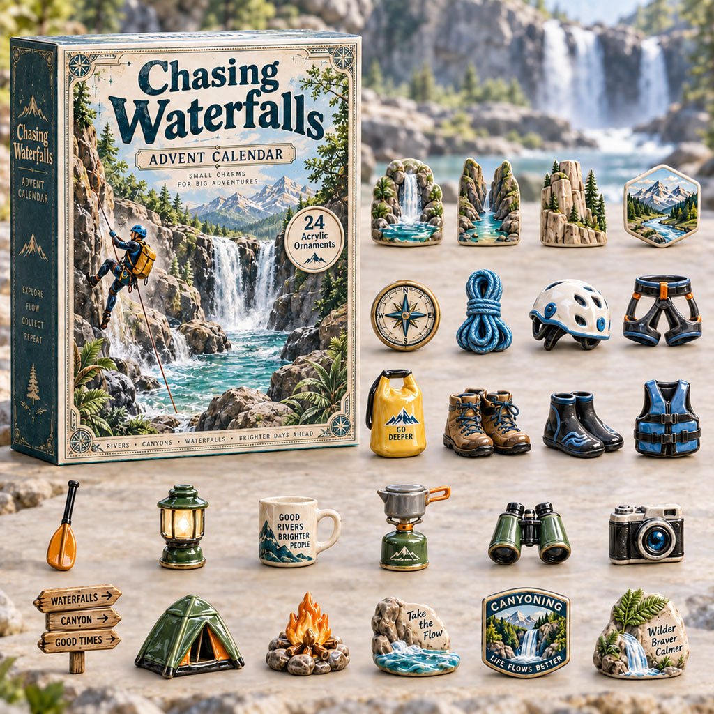 CHRISTMAS KICKOFF 40% OFF - Chasing Waterfalls Adventure Advent Calendar 2026 - 24-Day Festive Countdown, Acrylic Charms Blind Box - Gift For Canyoning Lovers AC0TH391