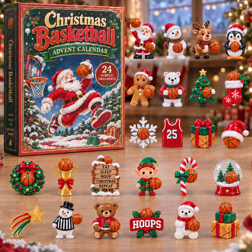 CHRISTMAS KICKOFF 40% OFF - Christmas Basketball Advent Calendar 2026 - 24-Day Festive Countdown, Acrylic Charms Blind Box - Gift For Basketball Lovers AC0NT498