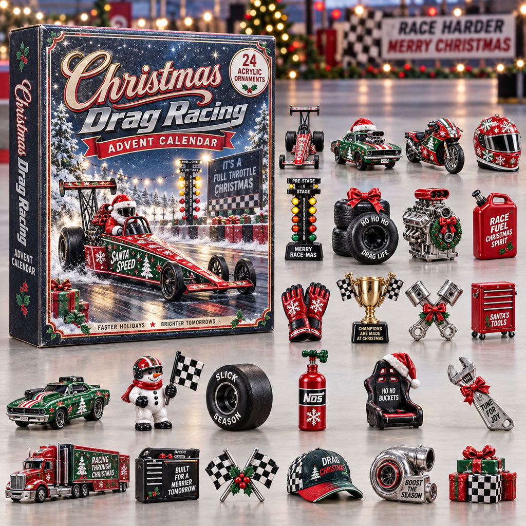CHRISTMAS KICKOFF 40% OFF - Christmas Drag Racing Advent Calendar 2026 - 24-Day Festive Countdown, Acrylic Charms Blind Box - Gift For Drag Racing Lovers AC0NT386