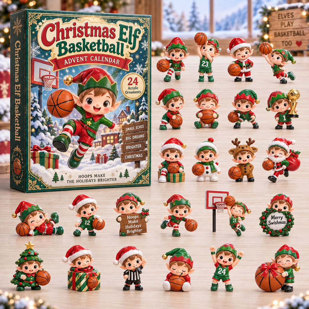 CHRISTMAS KICKOFF 40% OFF - Christmas Elf Basketball Advent Calendar 2026 - 24-Day Festive Countdown, Acrylic Charms Blind Box - Gift For Basketball Lovers AC0HA334