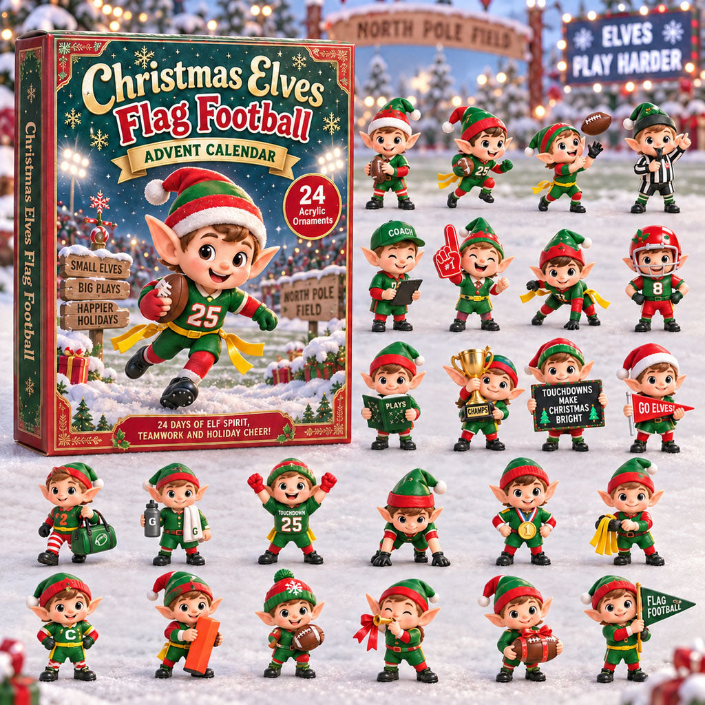 CHRISTMAS KICKOFF 40% OFF - Christmas Elves Flag Football Advent Calendar 2026 - 24-Day Festive Countdown, Acrylic Charms Blind Box - Gift For Flag Football Lovers AC0HA392