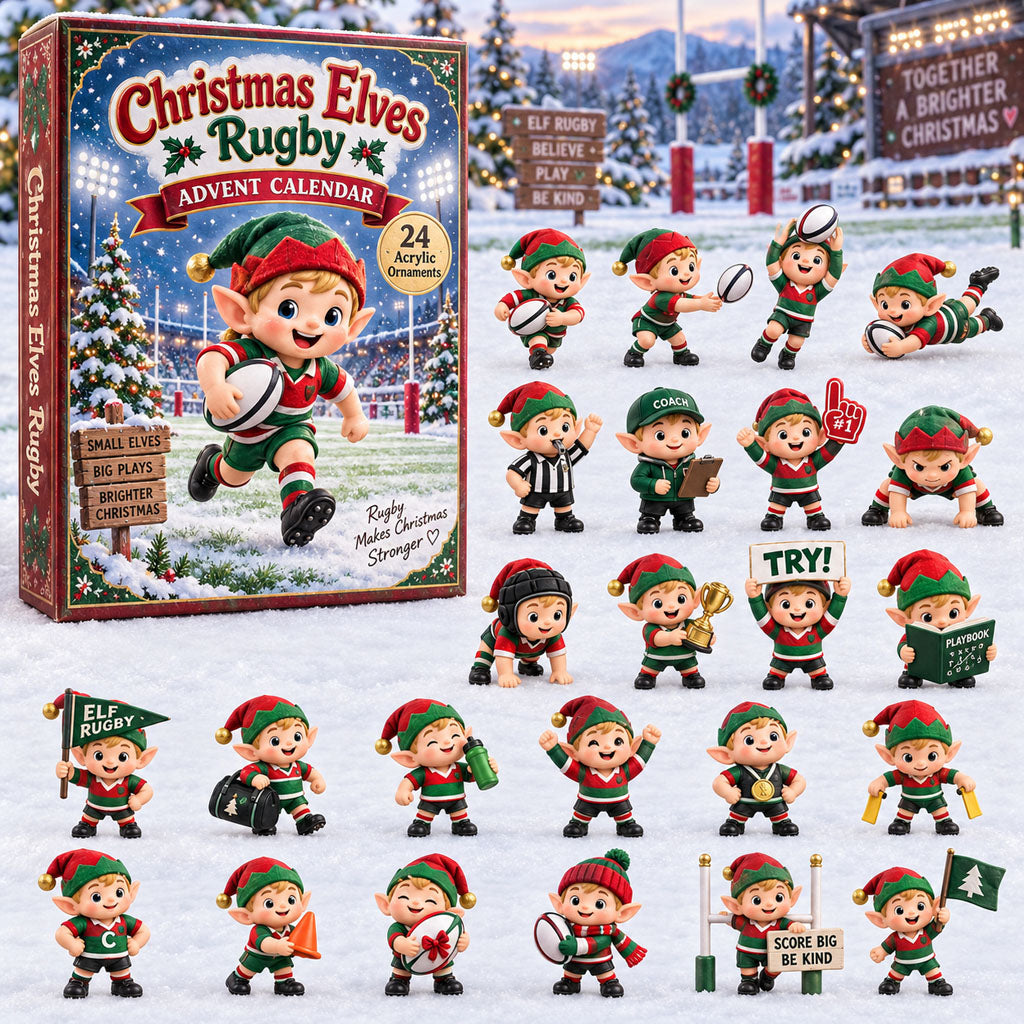 CHRISTMAS KICKOFF 40% OFF - Christmas Elves Rugby Advent Calendar 2026 - 24-Day Festive Countdown, Acrylic Charms Blind Box - Gift For Rugby Lovers AC0HA397