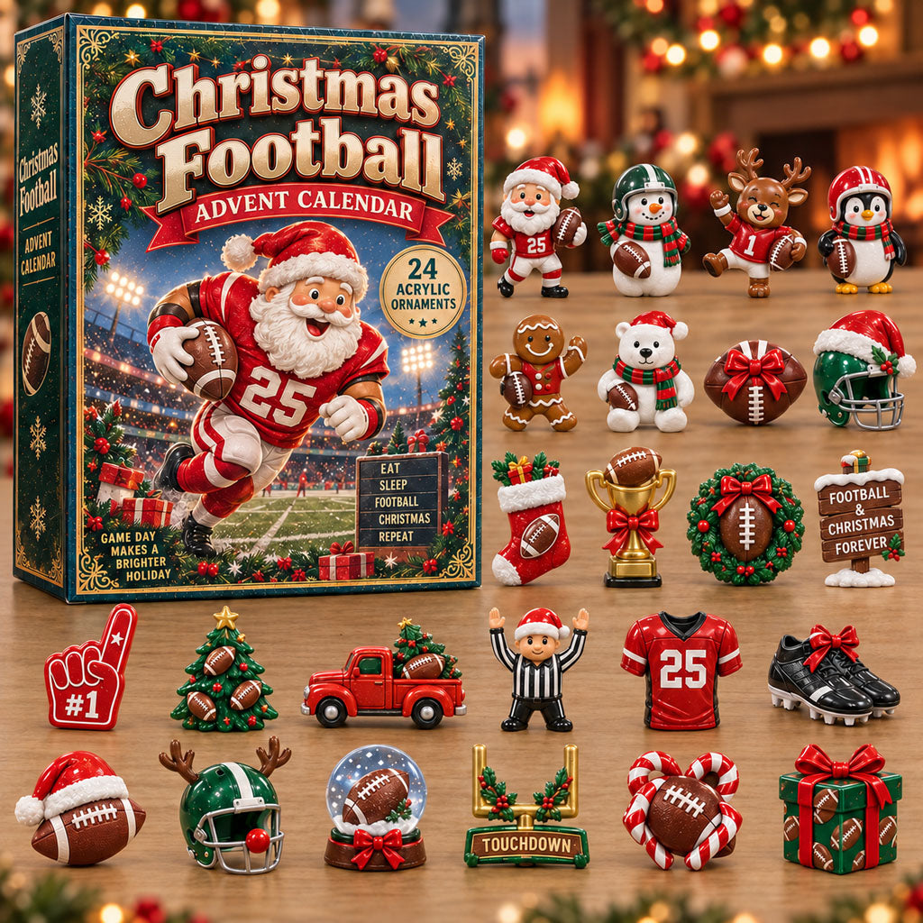 CHRISTMAS KICKOFF 40% OFF - Christmas Football Advent Calendar 2026 - 24-Day Festive Countdown, Acrylic Charms Blind Box - Gift For Football Lovers AC0NT494