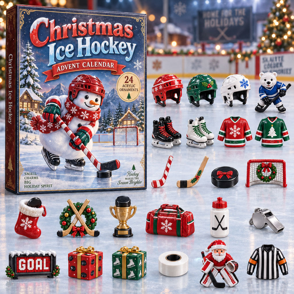 CHRISTMAS KICKOFF 40% OFF - Christmas Ice Hockey Advent Calendar 2026 - 24-Day Festive Countdown, Acrylic Charms Blind Box - Gift For Ice Hockey Lovers AC0NT486