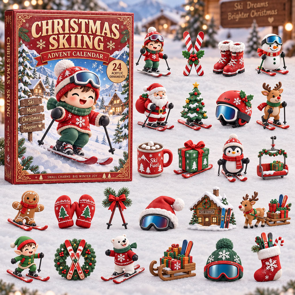 CHRISTMAS KICKOFF 40% OFF - Christmas Skiing Advent Calendar 2026 - 24-Day Festive Countdown, Acrylic Charms Blind Box - Gift For Skiing Lovers AC0TM454