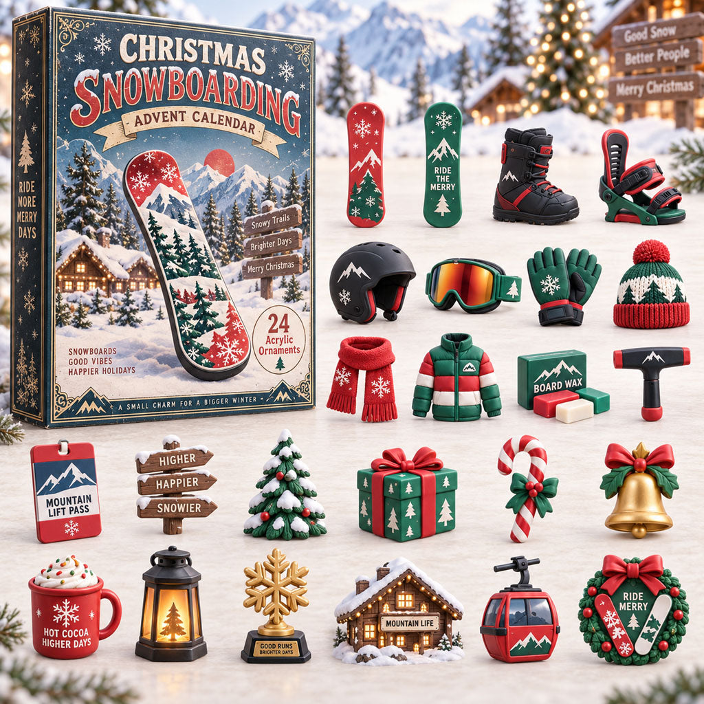 CHRISTMAS KICKOFF 40% OFF - Christmas Snowboarding Advent Calendar 2026 - 24-Day Festive Countdown, Acrylic Charms Blind Box - Gift For Snowboarding Lovers AC0TM460