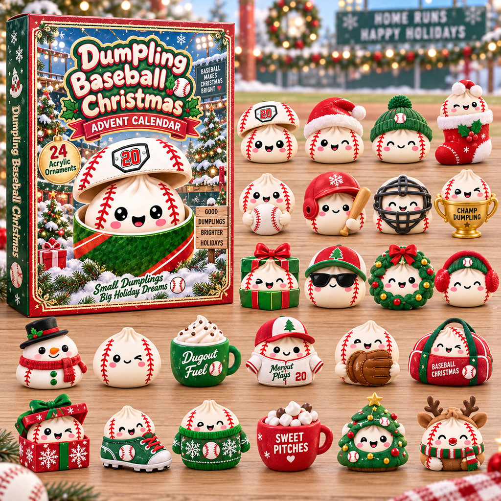 CHRISTMAS KICKOFF 40% OFF - Dumpling Baseball Advent Calendar 2026 - 24-Day Festive Countdown, Acrylic Charms Blind Box - Gift For Baseball Lovers AC0HA388