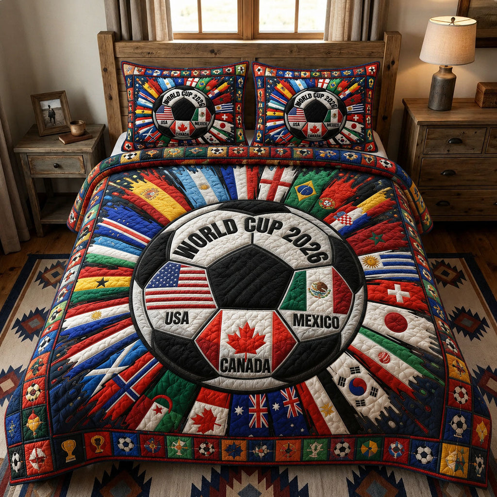 World Flags Soccer Unity 3-Piece Quilted Bedding Set GFTOHNL347