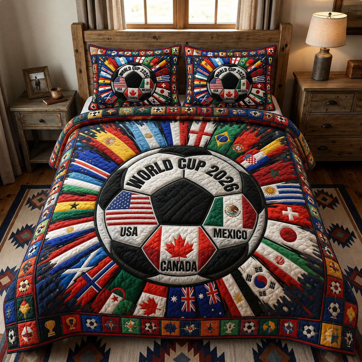 World Flags Soccer Unity 3-Piece Quilted Bedding Set GFTOHNL347