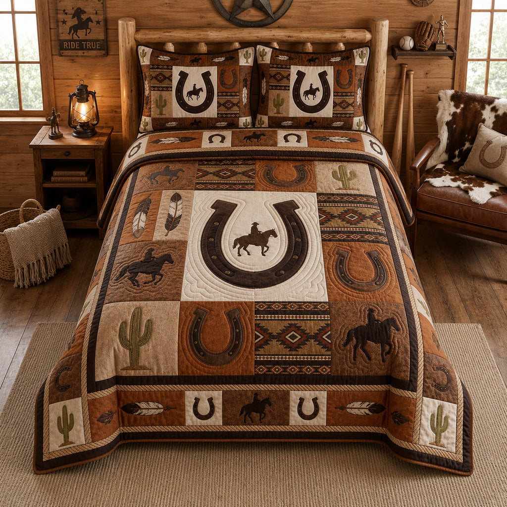 Western Cowboy 3-Piece Quilted Bedding Set GFTOLAN1126