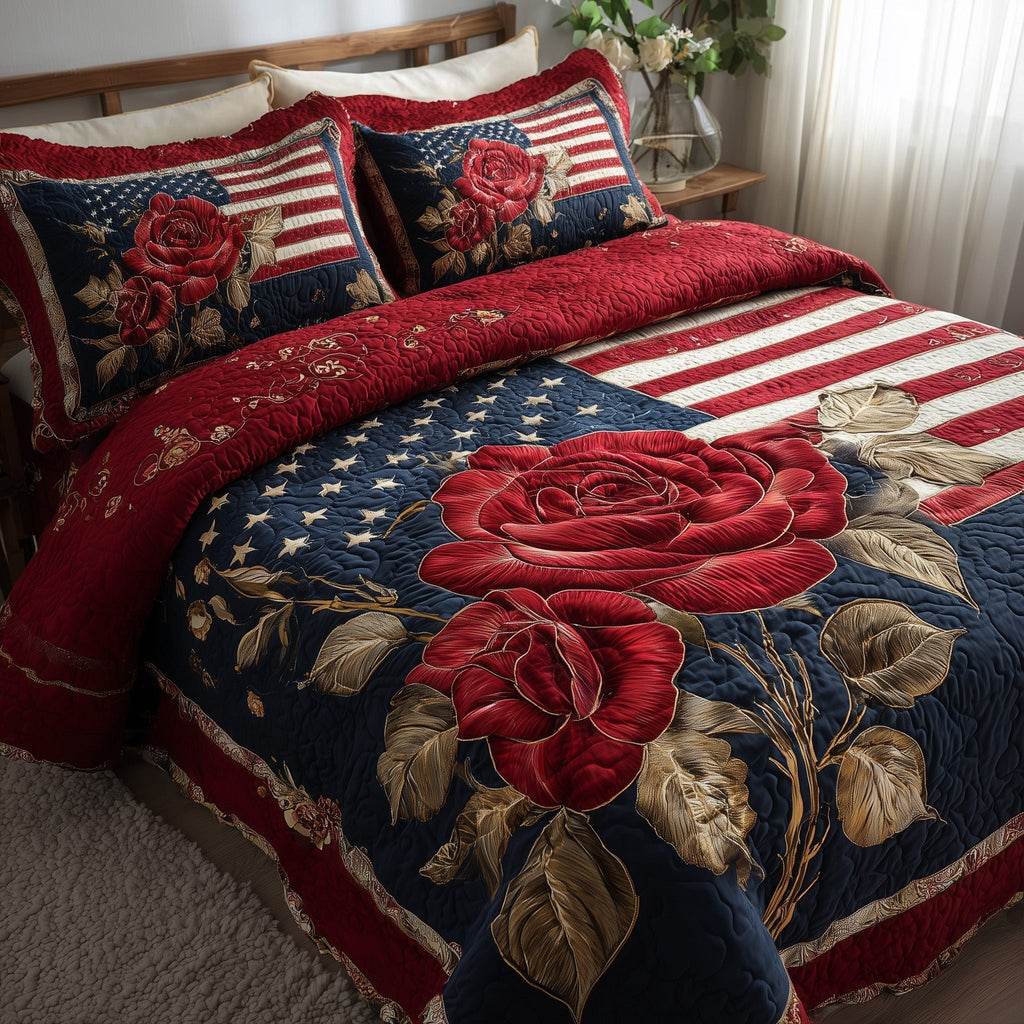 Patriotic Rose 3-Piece Quilted Bedding Set GFTONL4956