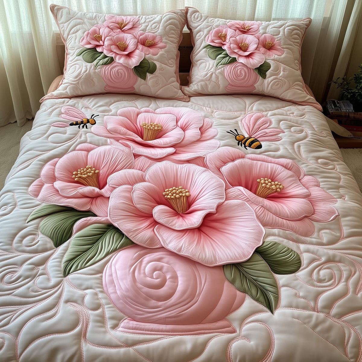 Camellia 3-Piece Quilted Bedding Set GFTONT127