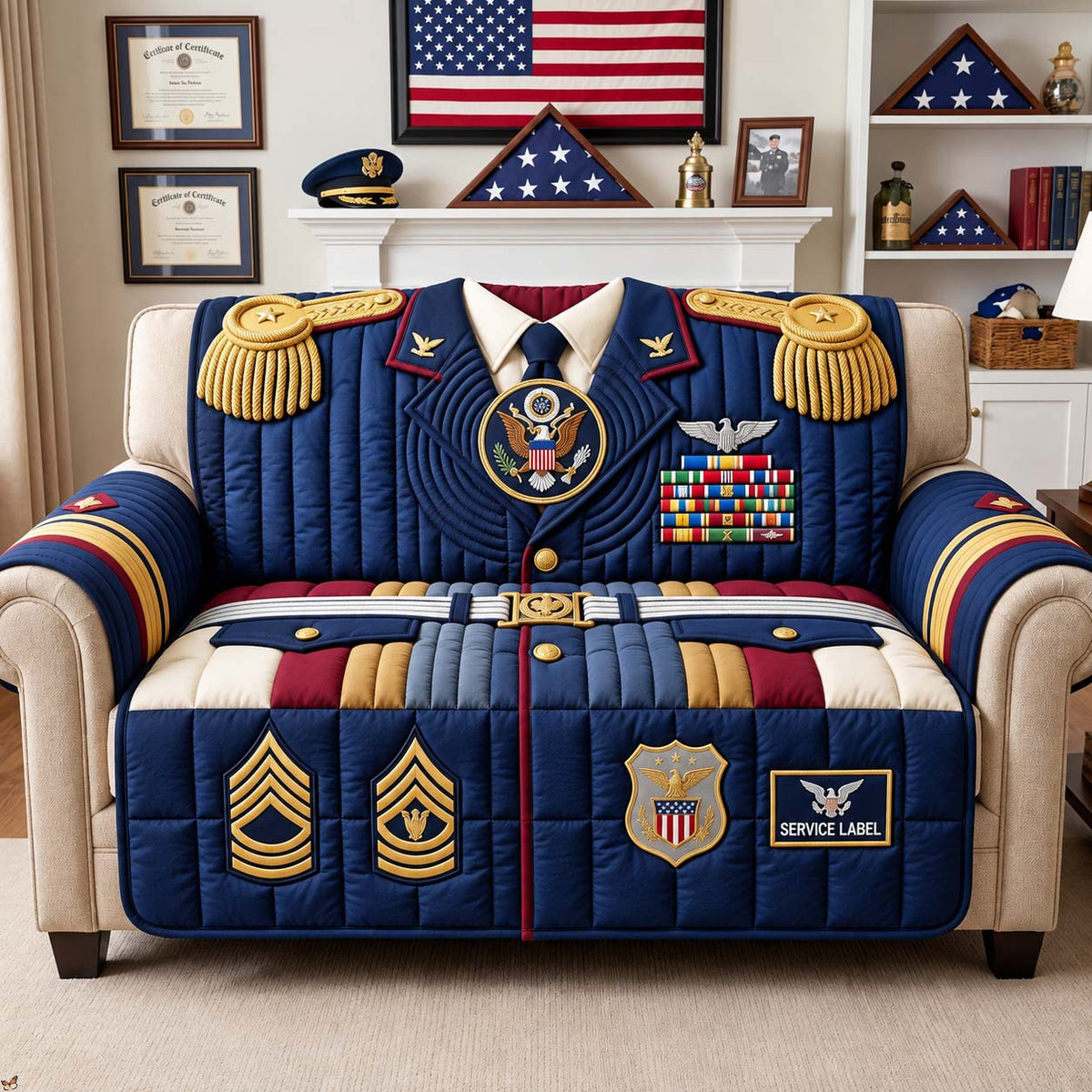 Officer Dress Blues Quilted Sofa Cover GFTONTD3628