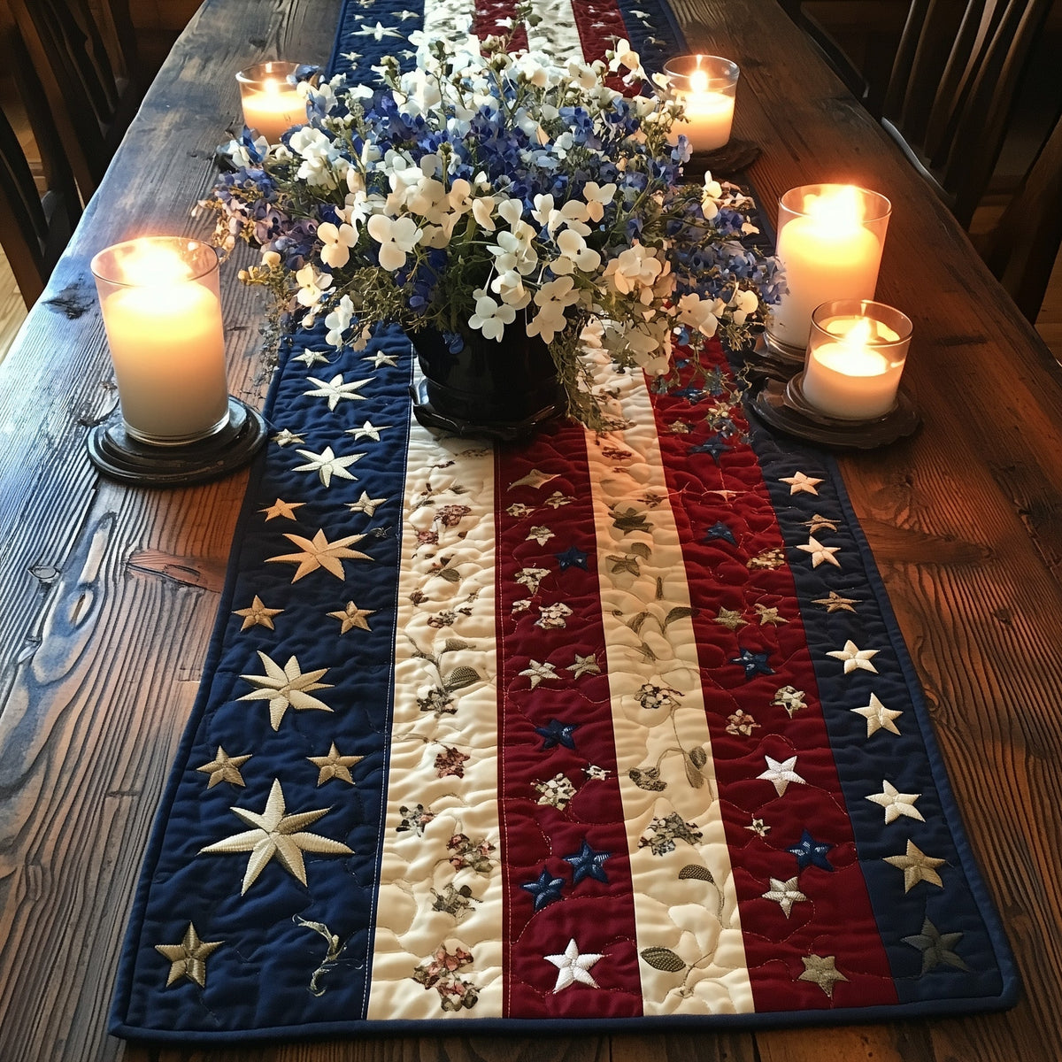 Flag and Flowers Quilted Table Runner GFTOTL3692