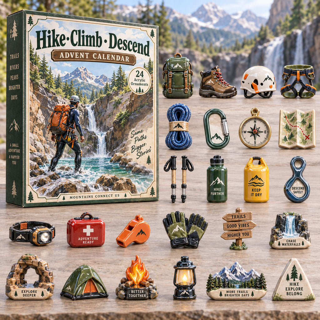 CHRISTMAS KICKOFF 40% OFF - Hike Climp Descend Advent Calendar 2026 - 24-Day Festive Countdown, Acrylic Charms Blind Box - Gift For Canyoning Lovers AC0TH392
