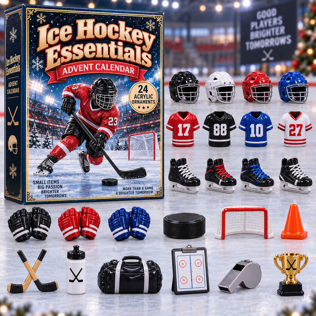 CHRISTMAS KICKOFF 40% OFF - Ice Hockey Essentials Advent Calendar 2026 - 24-Day Festive Countdown, Acrylic Charms Blind Box - Gift For Ice Hockey Lovers AC0NT488