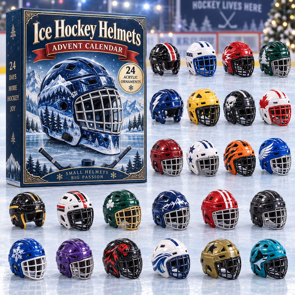 CHRISTMAS KICKOFF 40% OFF - Ice Hockey Helmets Advent Calendar 2026 - 24-Day Festive Countdown, Acrylic Charms Blind Box - Gift For Ice Hockey Lovers AC0NT487