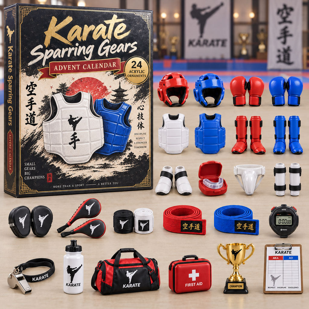 CHRISTMAS KICKOFF 40% OFF - Karate Sparring Gears Advent Calendar 2026 - 24-Day Festive Countdown, Acrylic Charms Blind Box - Gift For Karate Lovers AC0NT430