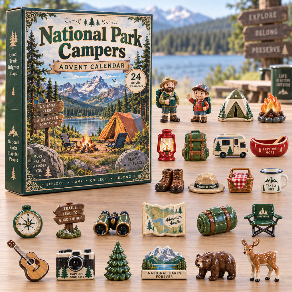 CHRISTMAS KICKOFF 40% OFF - National Parks Campers Collection Advent Calendar 2026 - 24-Day Festive Countdown, Acrylic Charms Blind Box - Gift For Camping Lovers AC0TH387